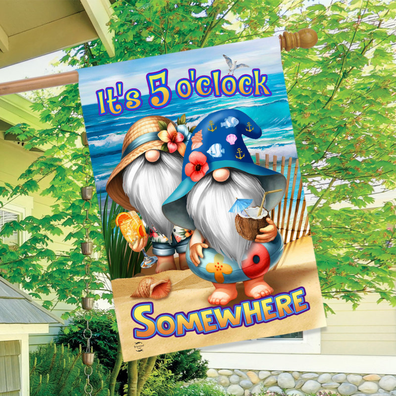 5 O'Clock Beach Gnomes House Flag