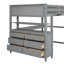 Lit mezzanine double avec tiroirs et bureau, lit mezzanine en bois avec tablettes - Gris