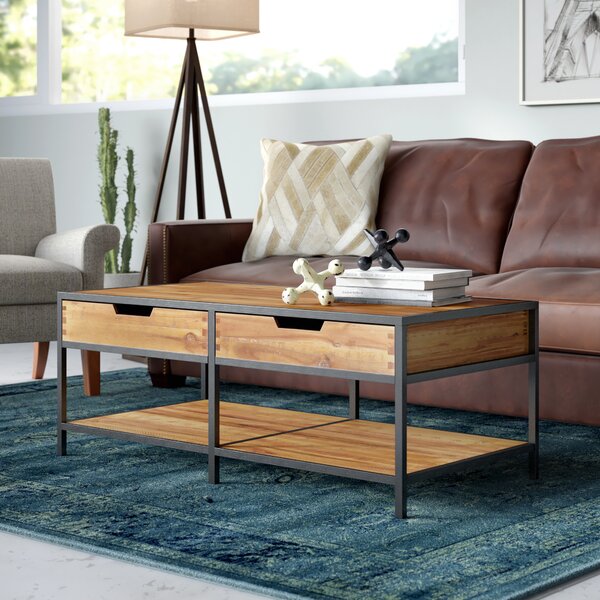17 Stories Mattes Solid Wood 2 - Drawer Coffee Table with Storage ...