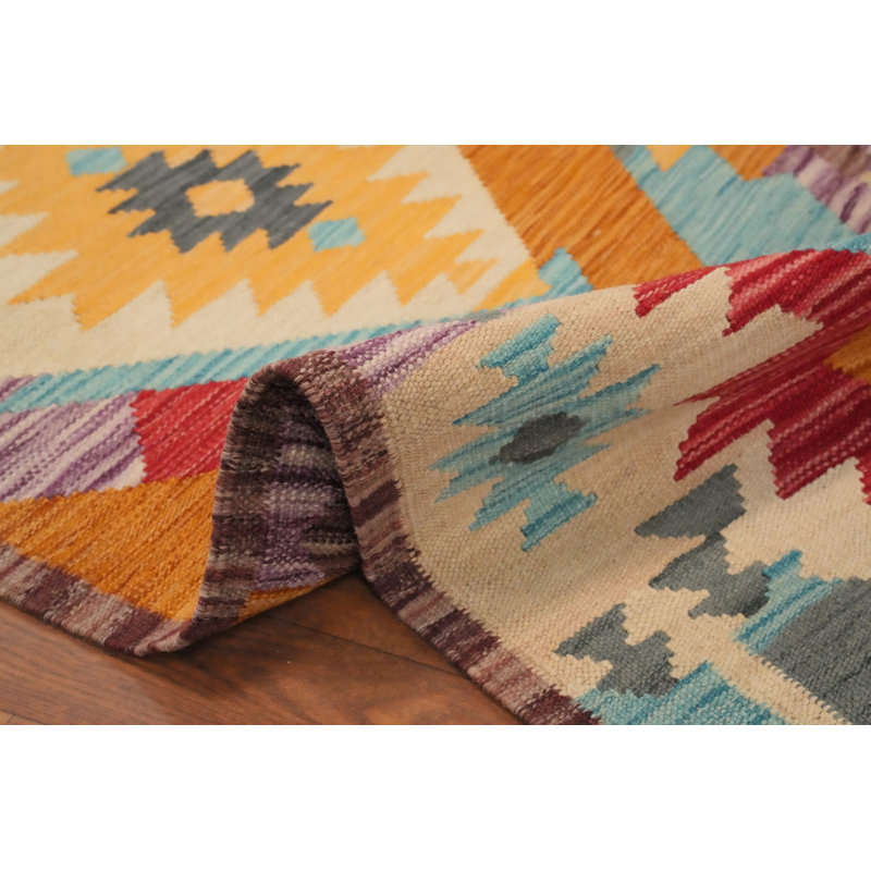 Vegetable Dye Wool Kilim Flat Weave Runner Rug 2x8
