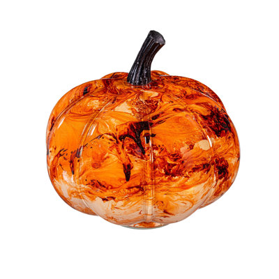 Pumpkin Marble Glass Table decor, 9.75"L