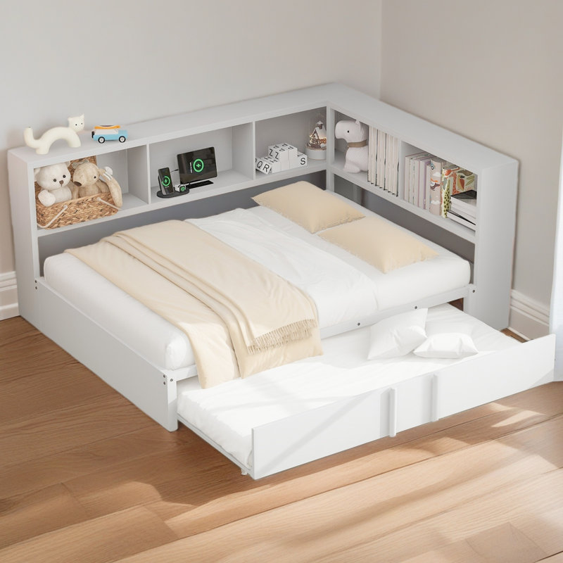 Metal Full Size Daybed With Trundle, Storage Cabinets And USB Ports, White