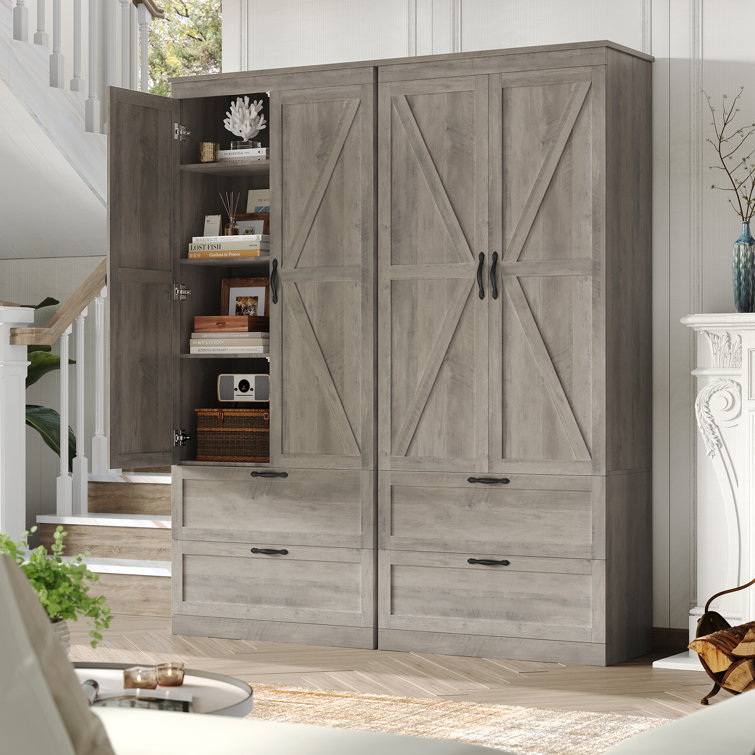 Gracie Oaks Sneyd 72H Wood Farmhouse Kitchen Pantry Cabinet with