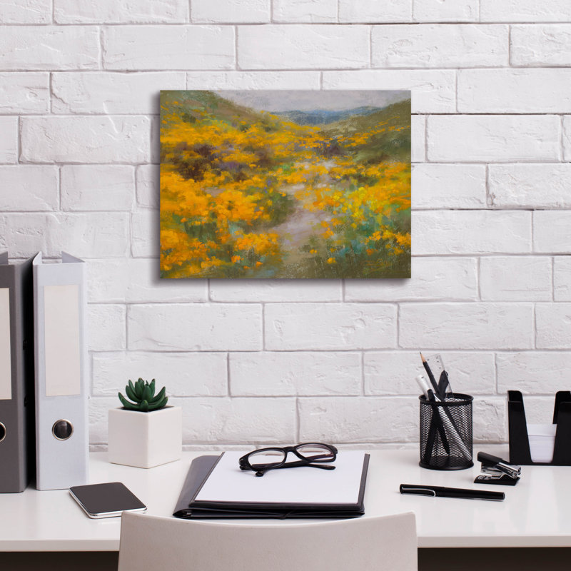 Toile rouge «Golden Explosion» par Christine Debrosky, H 12 po x l 16 po x P 0,75 po