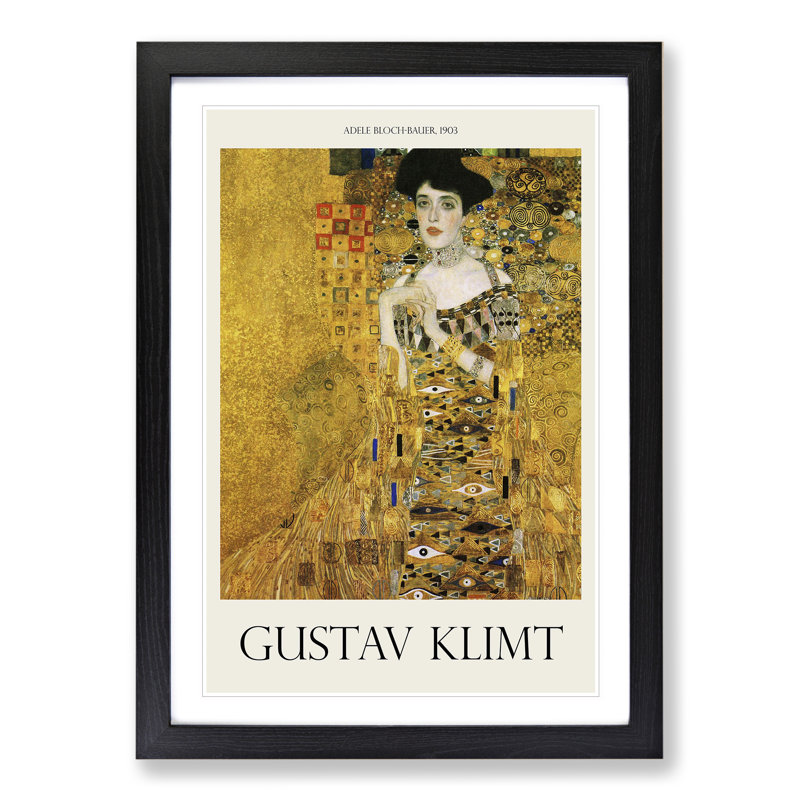 Adele Bloch Bauer by Gustav Klimt - Picture Frame Painting, 36cm H x 27cm W x 2cm D, Black Framed
