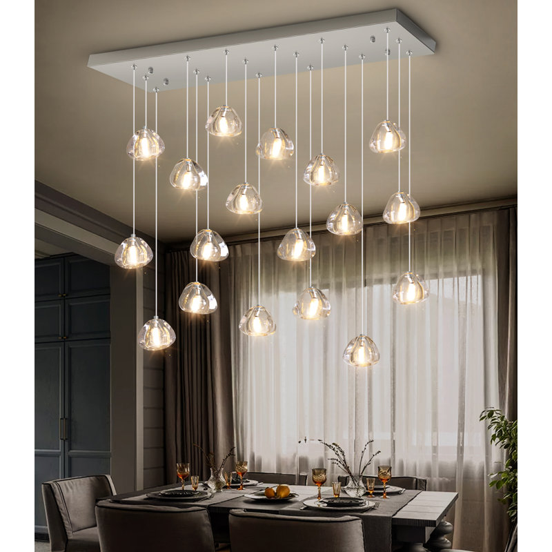 Lustre rectangulaire à 18 lumières DEL réglables en cristal à intensité variable, Argent