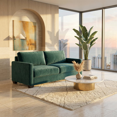 Damon Sofa – Made in USA, Custom Fabric Options, Classic Sofa Wholesale Sofa Furniture - Velvet Antique Kelly Green - Velvet