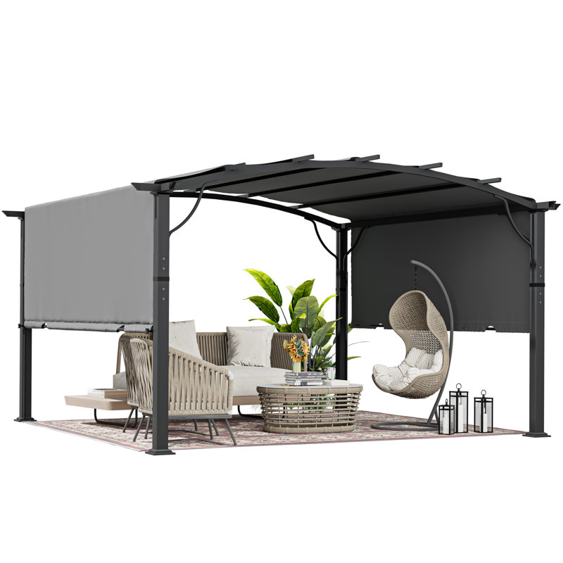 Pergola en aluminium avec auvent, Auvent gris / cadre gris, H 91,30 po x l 139,80 po x P 139,80 po