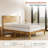 Mid Century Modern Solid Wood Queen Size Platform Bed Frame With Tall Headboard And Wood Slats, Yellow Brown-16512480