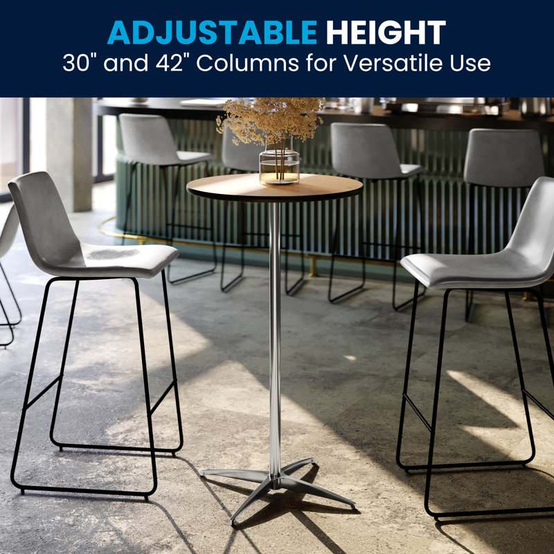 Marrel 24" Round Oak Top Outdoor Cocktail Table with Chrome Base