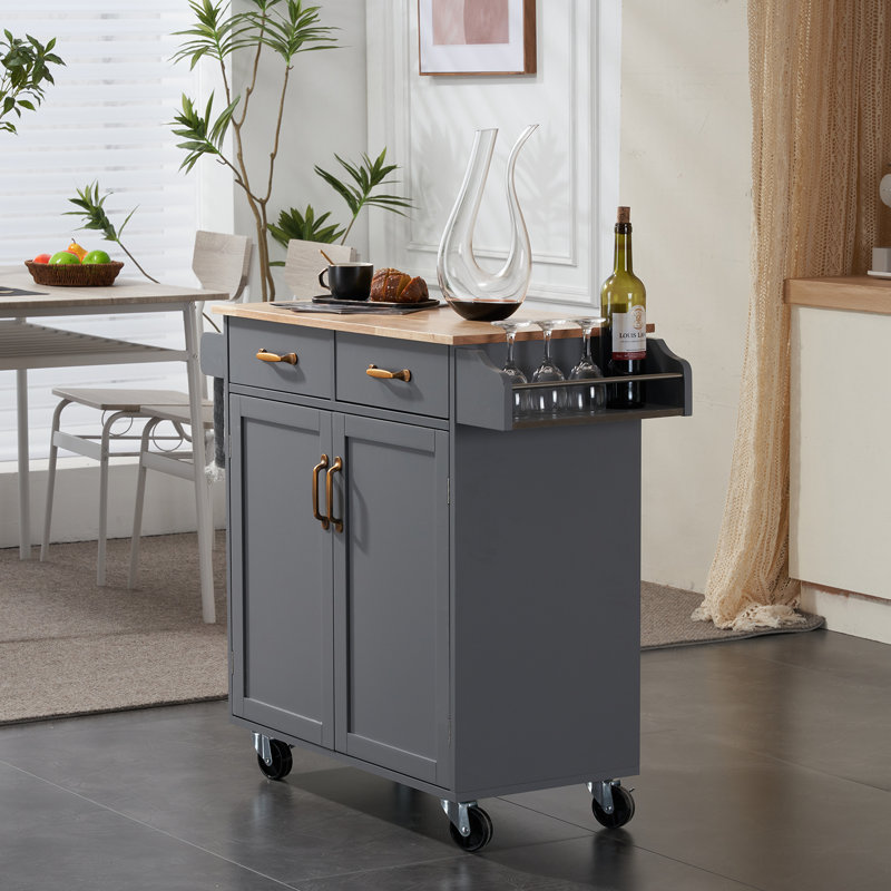 Chariot de cuisine avec plateau en bois massif Amedeu