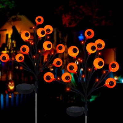 2 paquets de lumières solaires pour globe oculaire pour les décorations d'Halloween, 2 lumières solaires pour piquets d'Halloween, lumières solaires oranges et imperméables pour la cour de jardin