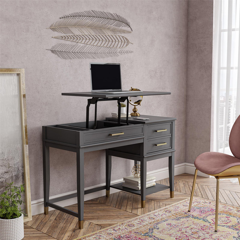 Adjustable Solid Wood Base Standing Desk, Graphite Grey