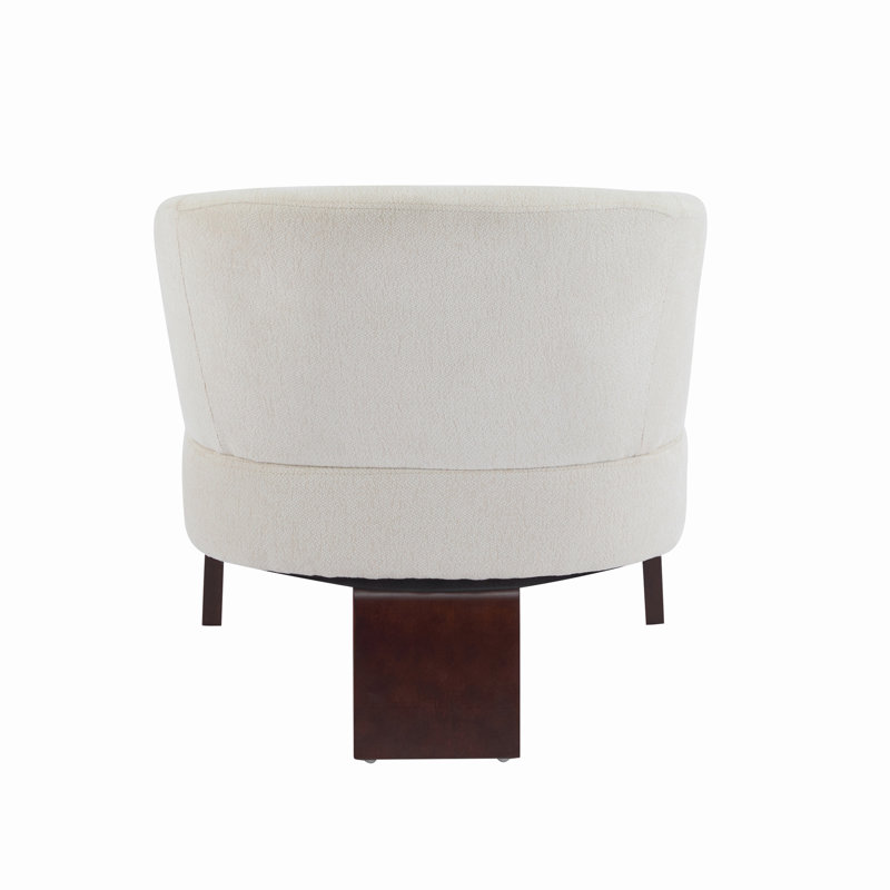 Carreras Upholstered Accent Chair With Curved Back & Wooden Legs, Beige, 1