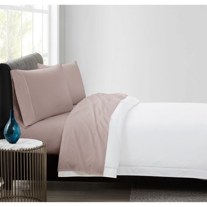 Vince Camuto 400TC Percale Cotton Sheet Set, Blush, King Sheet Set + Fitted Sheet + 2 Pillowcases