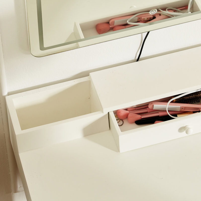 Meuble-lavabo 31,5 "avec luminosité réglable en 3 couleurs, miroir amovible 23,6" x 13,7 "et tablette ouverte pour petits espaces