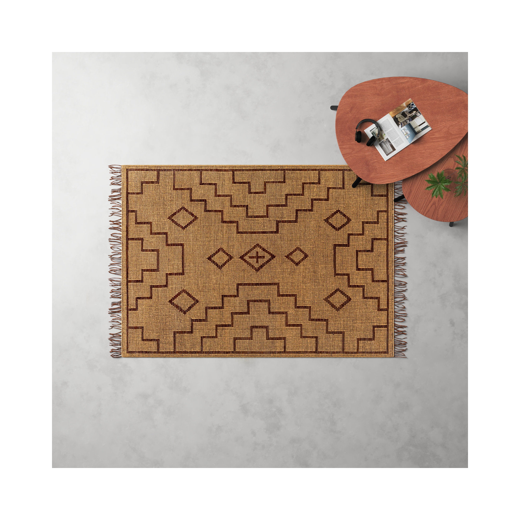 Alfi Handmade Tan Rug, Rectangle 5' x 7'6"