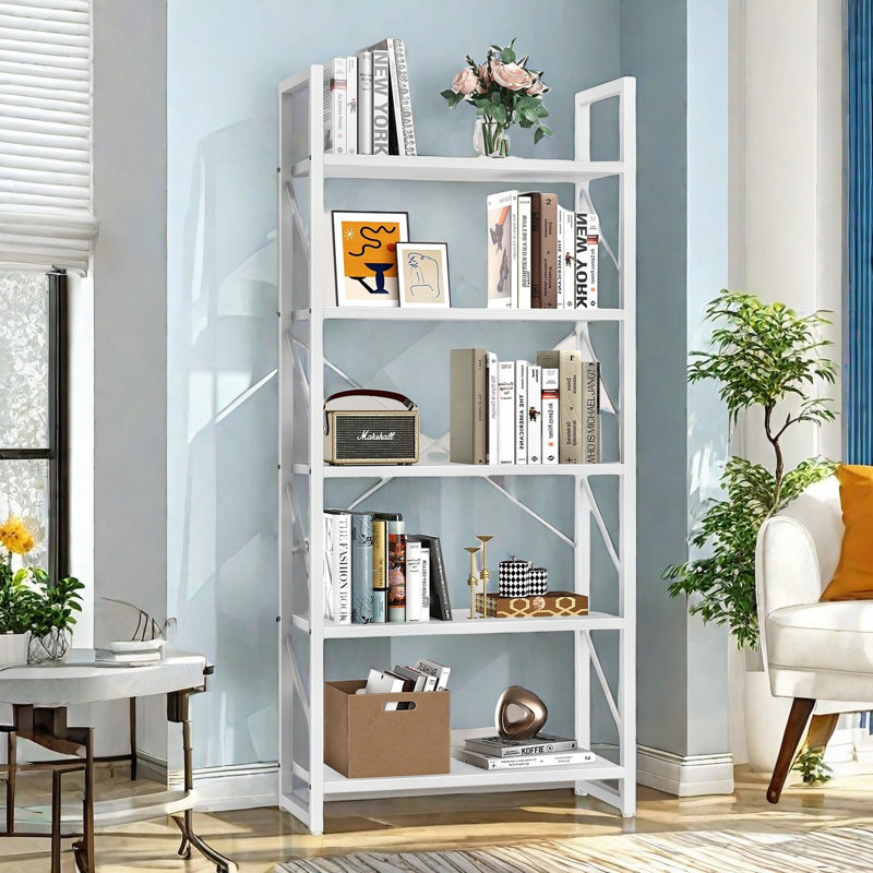 Bibliothèque à 5 niveaux avec cadre en métal, Or / transparent