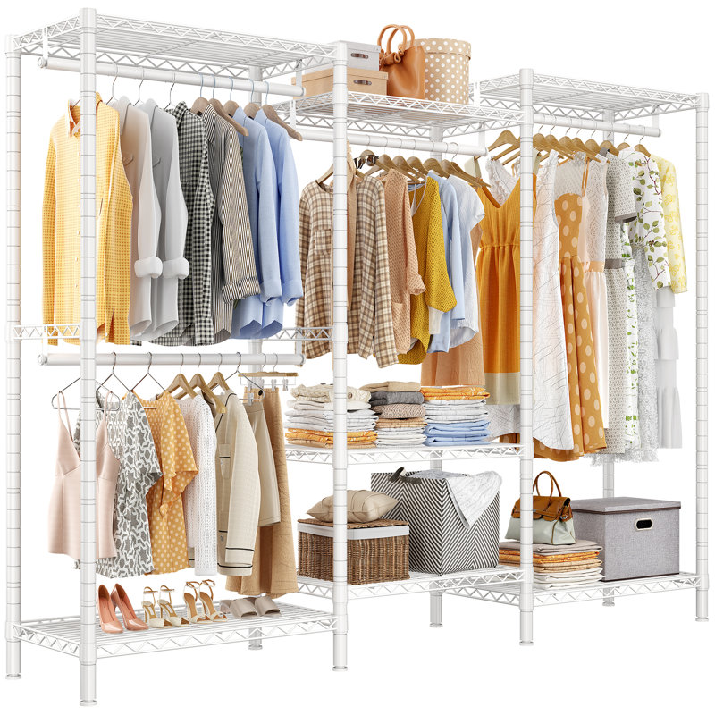 Manogna 77" Clothing Rack Portable Clothes Hanging Rack Heavy Duty Garment Rack, White