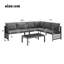 Grey Linen 5-6 Seater Garden Furniture Set With Tempered Glass Coffee Table, L-Shaped Corner Sofa With Polyester Rope Outdoor Patio Dining Lounge Set