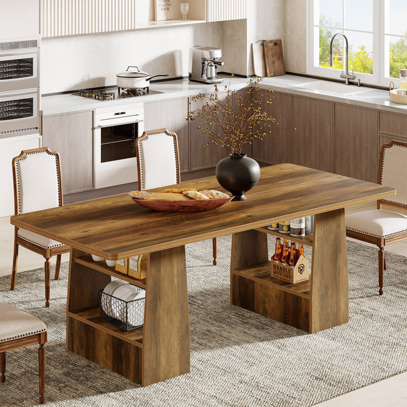 63-Inch Dining Table for 6-8, 4 Shelves Shelf Kitchen Table, Large Modern Rectangle Dining Room Furniture, for Living Room