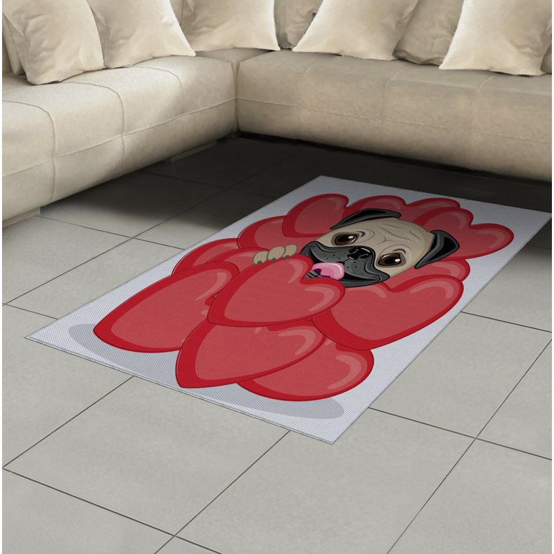 Pug High Density Long Fiber Poly Threads Decorative Area Rug Carpet, Rectangle 4' x 5'8"