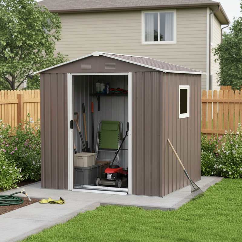 6 ft. x 5 ft. Metal Storage Shed with Window Panel, Gray, 46.85" H x 72.44" W x 72.44" D