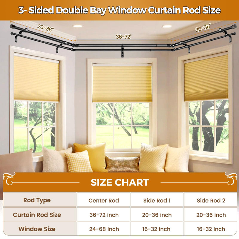 Black 1'' Bay Window Double Curtain Rod