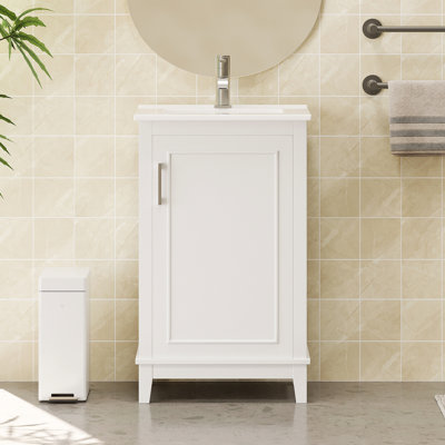 Petit meuble-lavabo moderne de 20 pouces avec lavabo en céramique - 20 * 14,5 * 33,3 pouces, rangement spacieux, 1 porte à fermeture en douceur