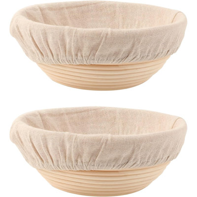 Ensemble de paniers de fermentations à pain (2 pièces), bols de 8,5 pouces à pâte ronde avec doublure intérieure, parfaits pour les boulangeries au levain à la maison.