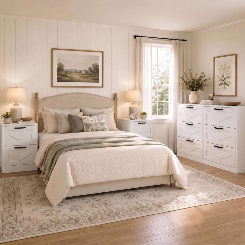 Ensemble de chambre à coucher 3 pièces avec prise de courant intégrée (1 commode avec 2 tables de chevet)