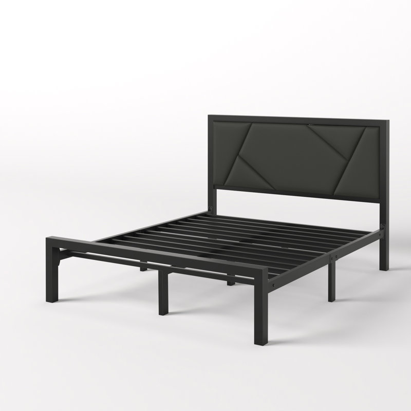 Bethina Vegan Leather Metal Platform Bed, Queen