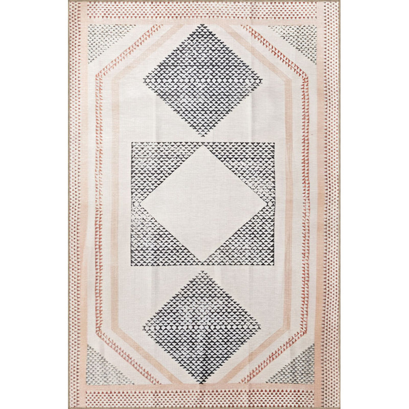 Tapis beige lavable à la machine à motif géométrique multicolore