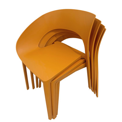 Chaise d'appoint orange simple en polypropylène de 4 pour utilisation à l'extérieur, chaises de jardin tropicales et patios, matériau PP de haute qualité,