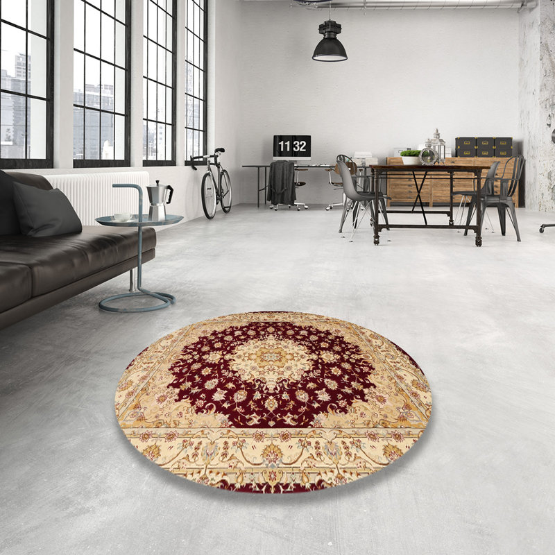 Tapis traditionnel rouge / ivoire Gurveen, Rond 5 pi