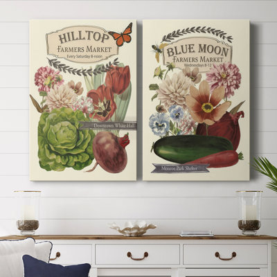 «Blue Moon Farmers Market» - Toile tendue avec châssis de qualité supérieure - Prêt à être accroché