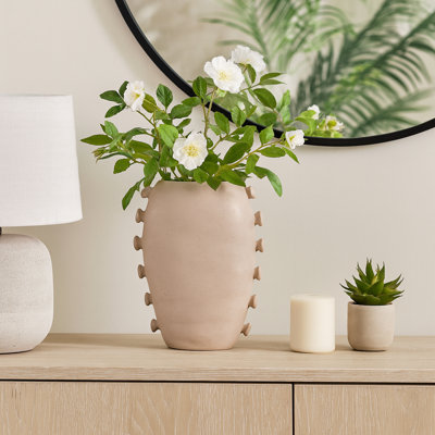 Statement-Making Vase For Home Decor And Table Styling -  Sculptural Tall Flower Vase With Unique Side Detailing - Ivory