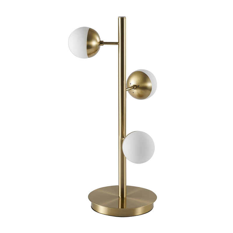 Lampe de table 3 lumières dorées avec abat-jour en forme de globe blanc