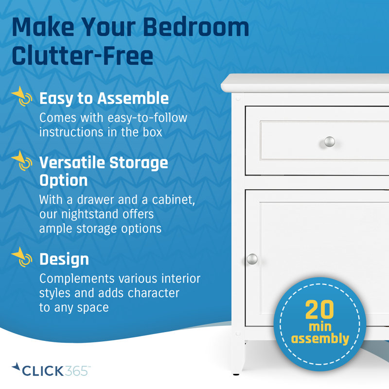 White Manufactured Wood Side Table with Drawer and Cabinet