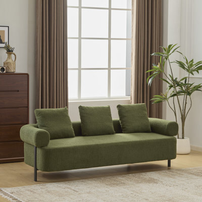 3 In Boucle Fabric, 78 Inches Wide, Easy To Assemble For Living Spaces 78" Upholstered Comfortable Bedroom, Room, And Apartment, With Rolled 3 Pillows