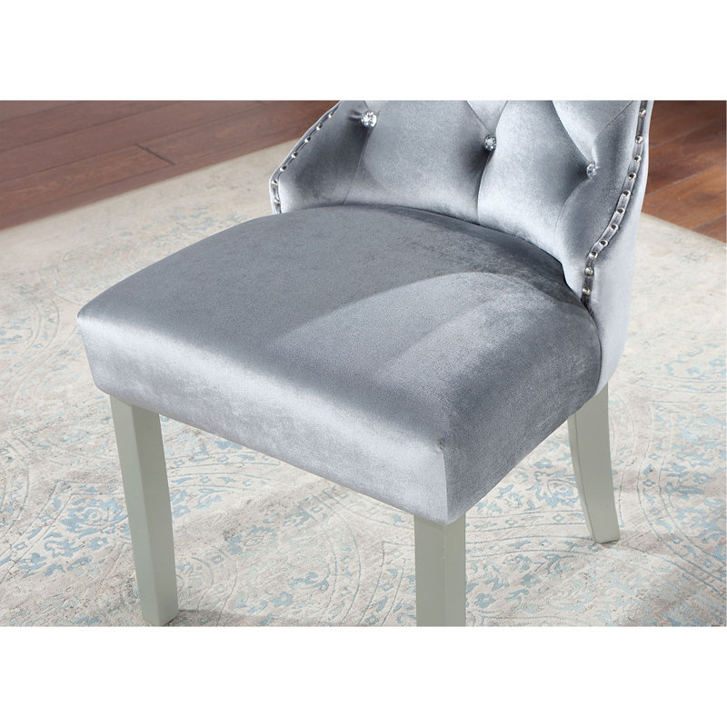 Glam gris foncé Flannelette 2Pcs chaises d'appoint capitonnées en acrylique capitonné Design à oreilles