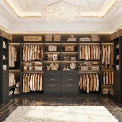 Welles Closet System with Wood Drawers, Hanging Rods