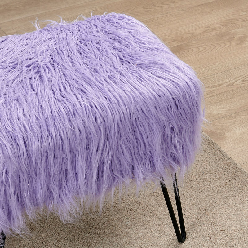 Keilia Upholstered Ottoman, Lavender Faux Fur