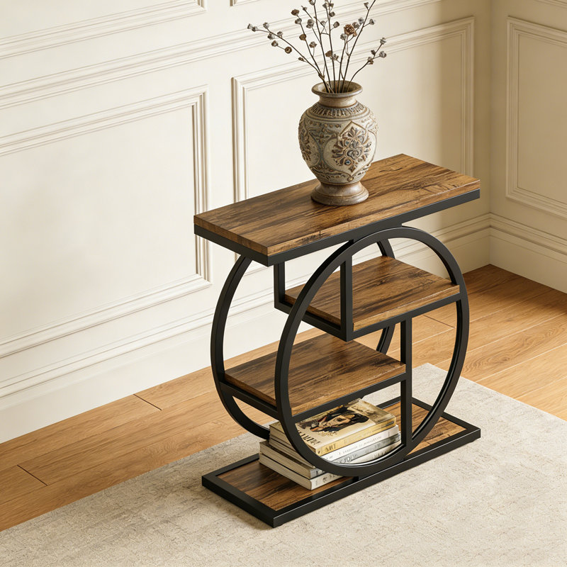 4-Tier Wood End Table With Storage Shelves, Rustic Brown