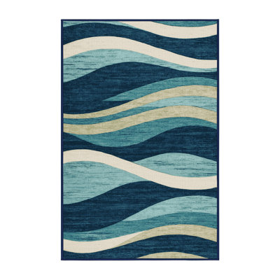 Washable Abstract Waves Hawaiian Area Rug