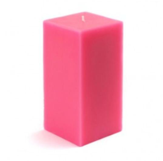 Square Pillar Candle, Hot Pink, 6" H x 3" W x 3" D, Set of 12