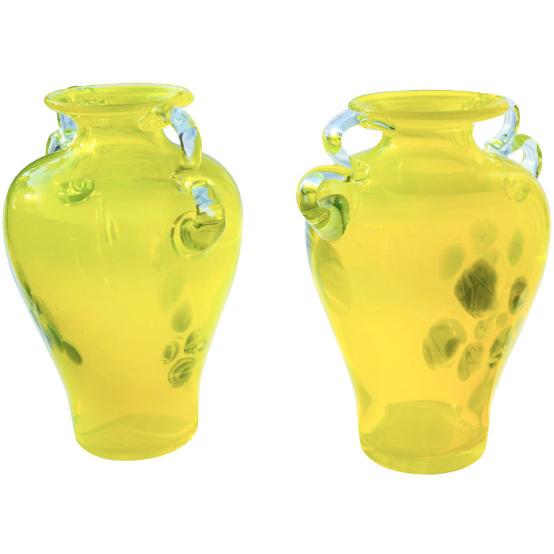 Ensemble de 2 vases de table en verre jaune / gris / transparent