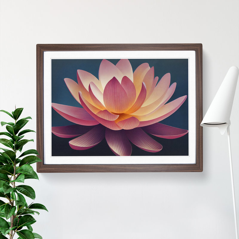 Pure Lotus Flower 1 Piece Single Picture Frame Wall Art, 34cm H x 46cm W x 2cm D, Walnut