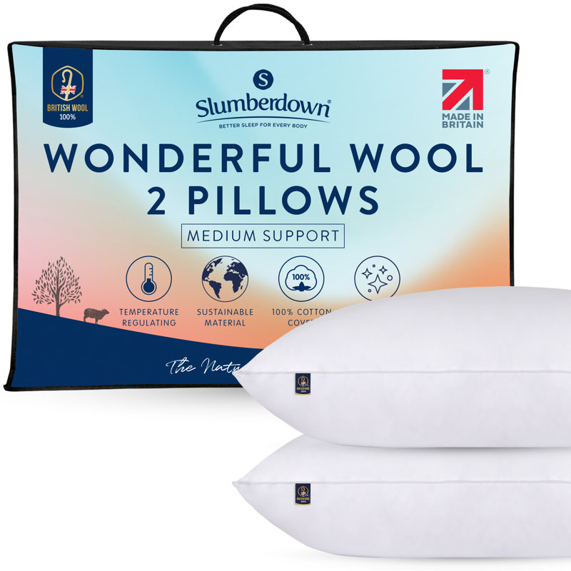 Slumberdown Wonderful Wool Pillow - Medium Support, Naturally Breathable