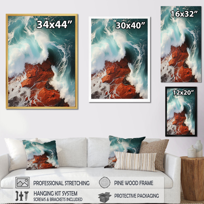 «Red Green Wave», impression sur toile, H 40 po x l 30 po x P 1,5 po, Cadre flottant noir